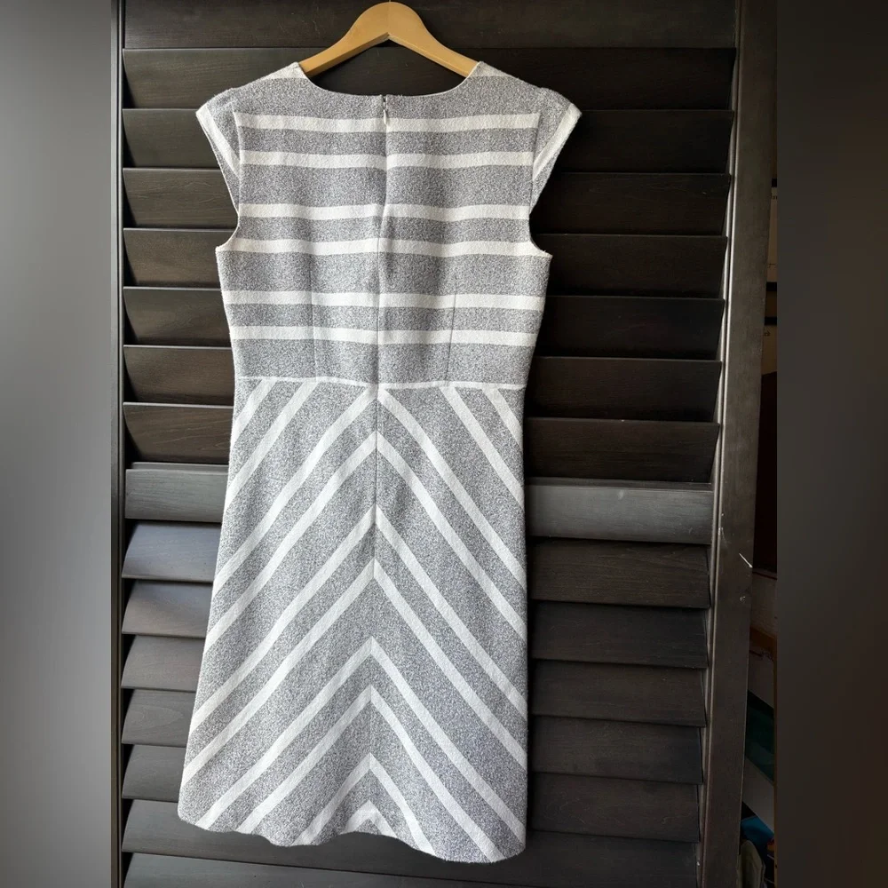 Ann Taylor Size 6 Cap Sleeve Dress Black White Stripe Cotton Blend Lined